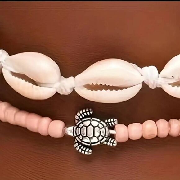 2pcs/set Handmade Braided Anklet, Shell & Turtle Charms For Men & Women - Picture 5 of 6